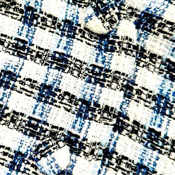 ZARA Off The Shoulder Textured Checkered Crop Top 3/4 Sleeve NWT Size Large - Picture 4 of 6